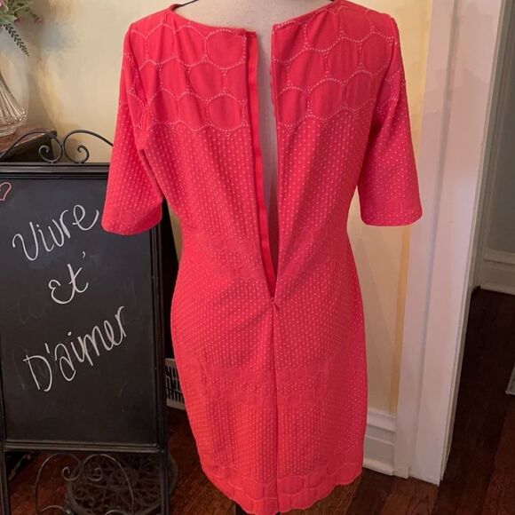 #OfficeSiren 💃 *JULIA JORDAN* Sz 8 Coral Body-con Midi DRESS - Picture 5 of 10